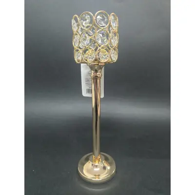 Suport de lumânare decorativ cu finisaj auriu și elemente tip 